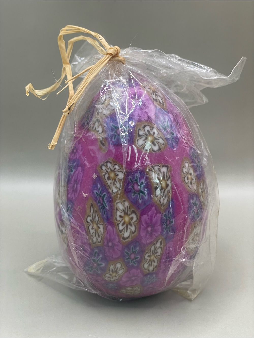 VTG 2001 Purple Blue White Millefiori Egg Shaped 4” Tall Candle NEW